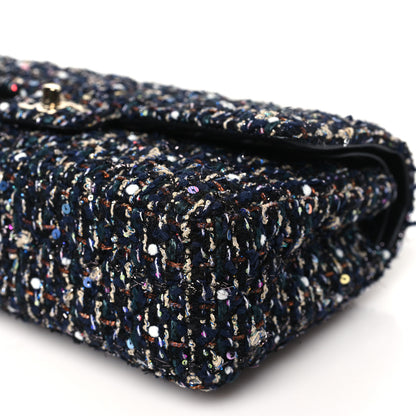 Chanel Glittered Tweed Quilted Medium Double Flap Navy Blue Multicolor 10 of 11