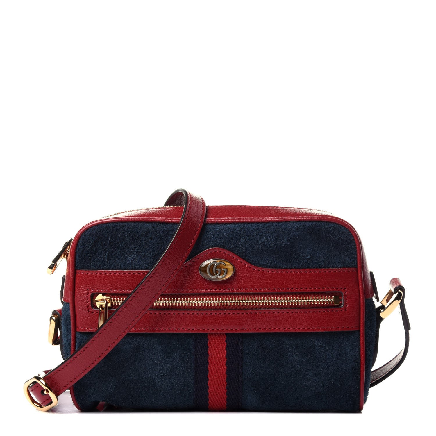 Gucci Suede Calfskin Web Mini Ophidia Shoulder Bag New Blue Romantic Cherry 1 of 12