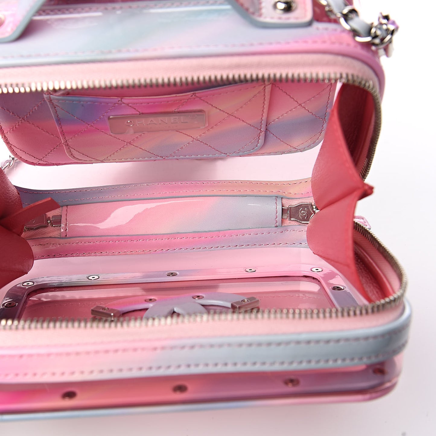 PVC Patent Calfskin Patent Lambskin Small CC Vanity Case Pink