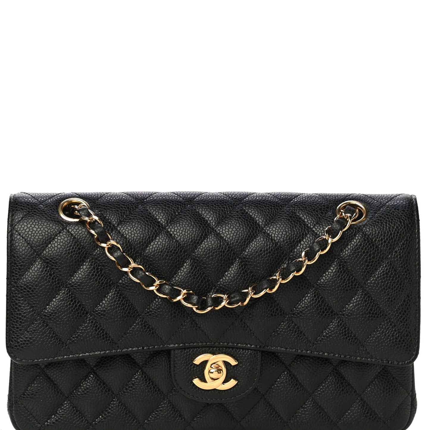 Caviar Quilted Medium Double Flap Black