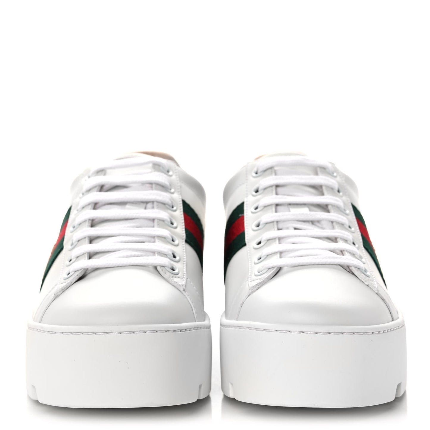 Calfskin Web Bee Embroidered Womens Ace Platform Sneakers 37.5 White