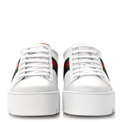 Gucci Calfskin Web Bee Embroidered Womens Ace Platform Sneakers 37.5 White 2 of 9
