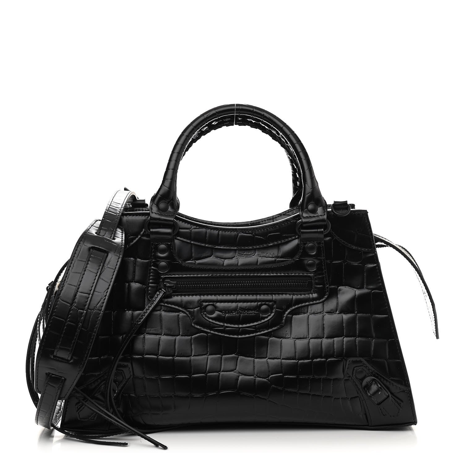 Balenciaga Semi Shiny Calfskin Crocodile Embossed Neo Classic Black Hardware S City Black 1 of 13