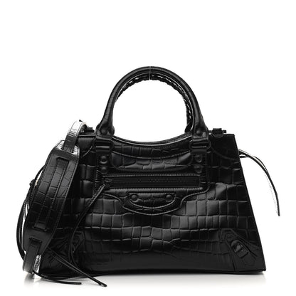 Balenciaga Semi Shiny Calfskin Crocodile Embossed Neo Classic Black Hardware S City Black 1 of 13