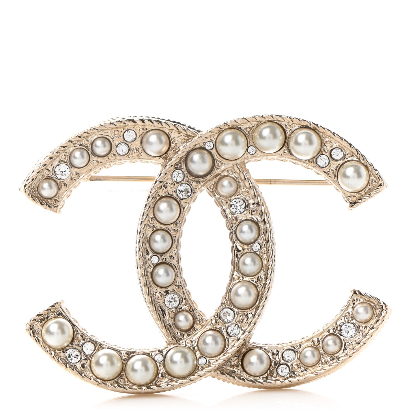 Pearl Crystal CC Brooch Gold