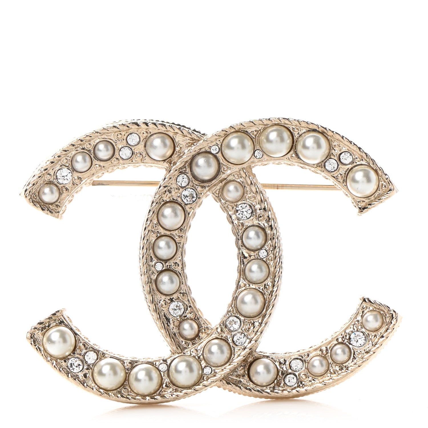 Chanel Pearl Crystal CC Brooch Gold 1 of 5