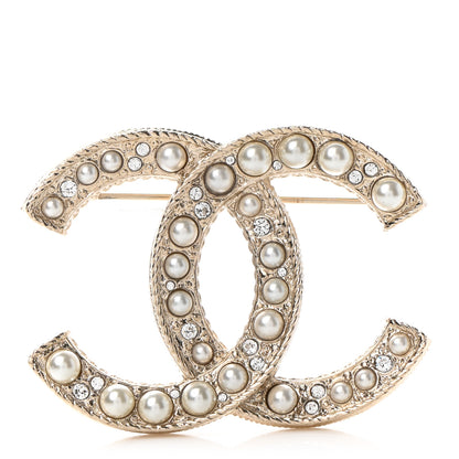 Chanel Pearl Crystal CC Brooch Gold 1 of 5