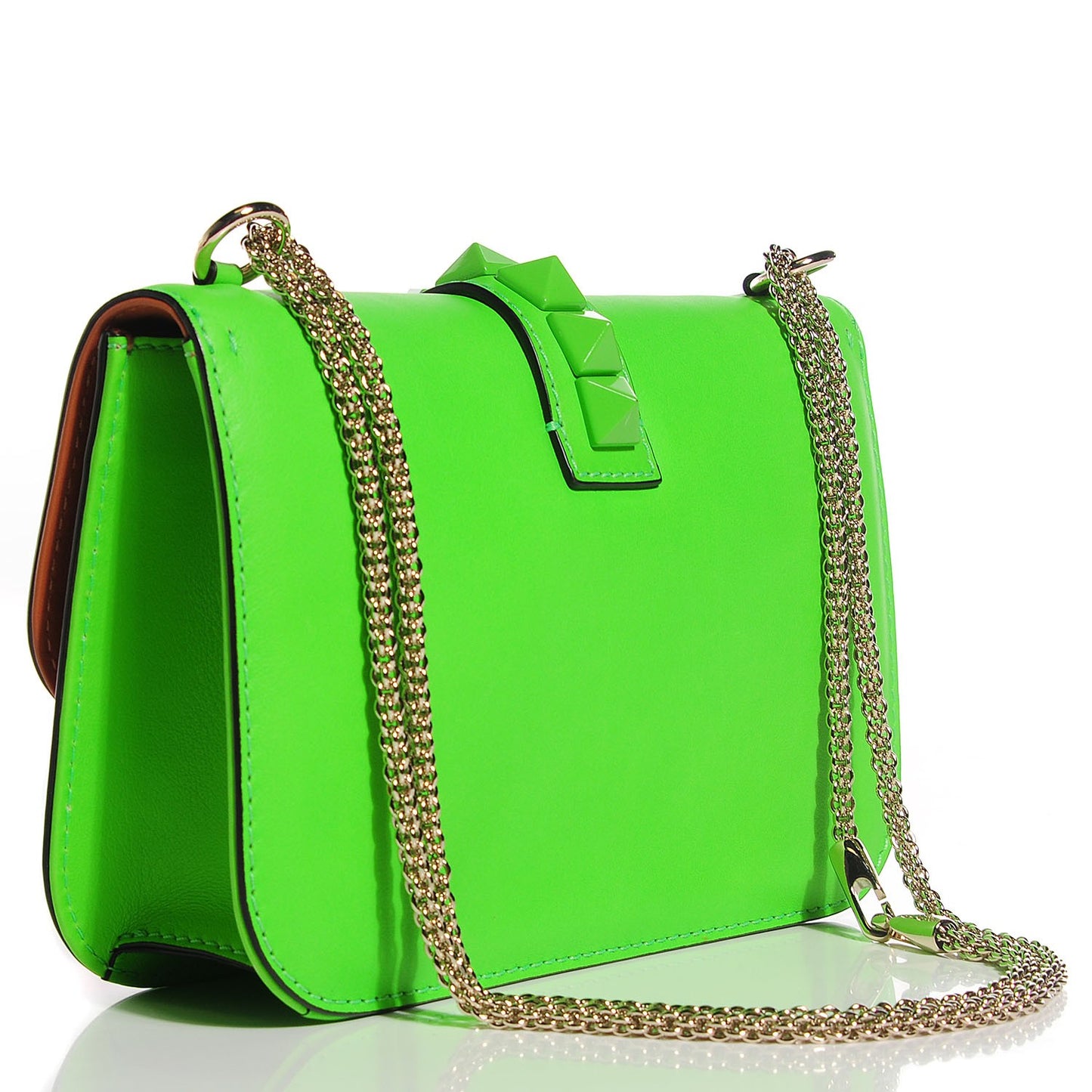 Vitello Medium Glam Lock Rockstud Flap Green Fluo Light Cuir