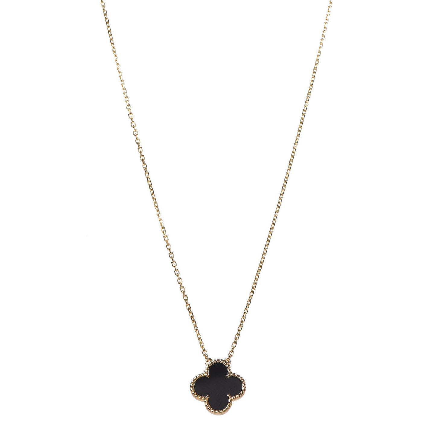 18K Yellow Gold Black Onyx Vintage Alhambra Pendant Necklace