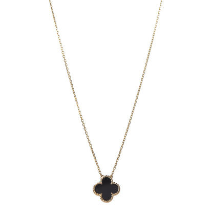 Van Cleef & Arpels 18K Yellow Gold Black Onyx Vintage Alhambra Pendant Necklace 1 of 6