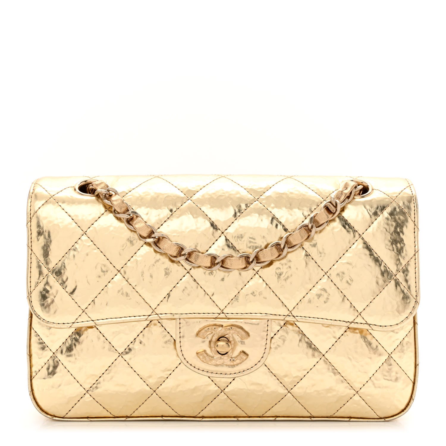 Chanel Hammered Metallic Calfskin Quilted Small Double Flap Gold 1 of 12