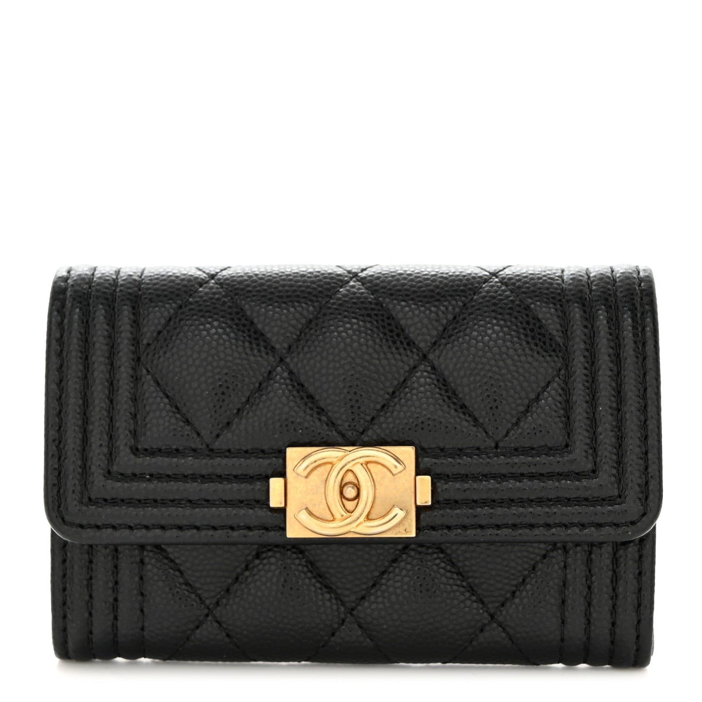 Caviar Quilted Boy Flap Card Holder Black