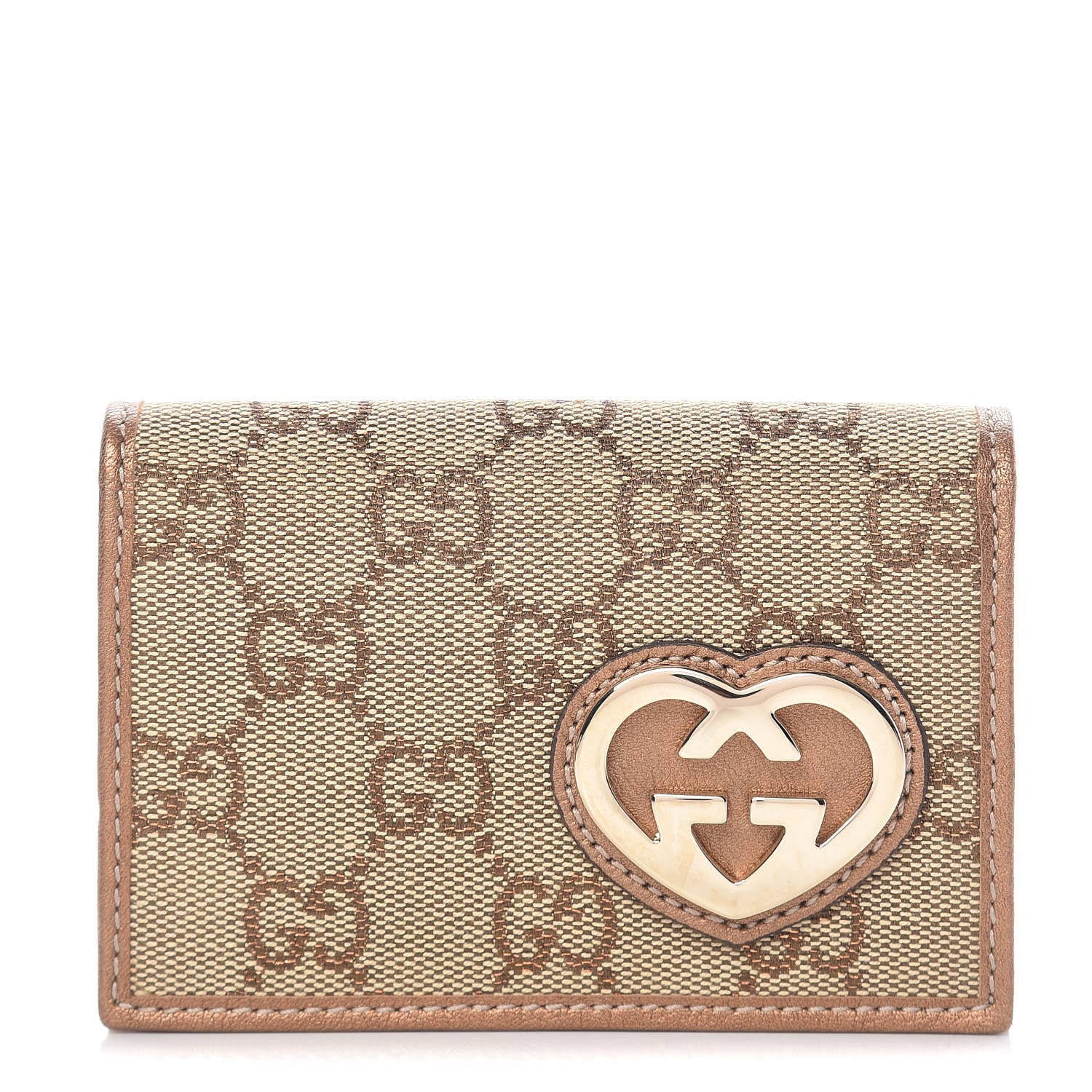 Gucci Monogram Lovely Heart Card Case Gold 1 of 9