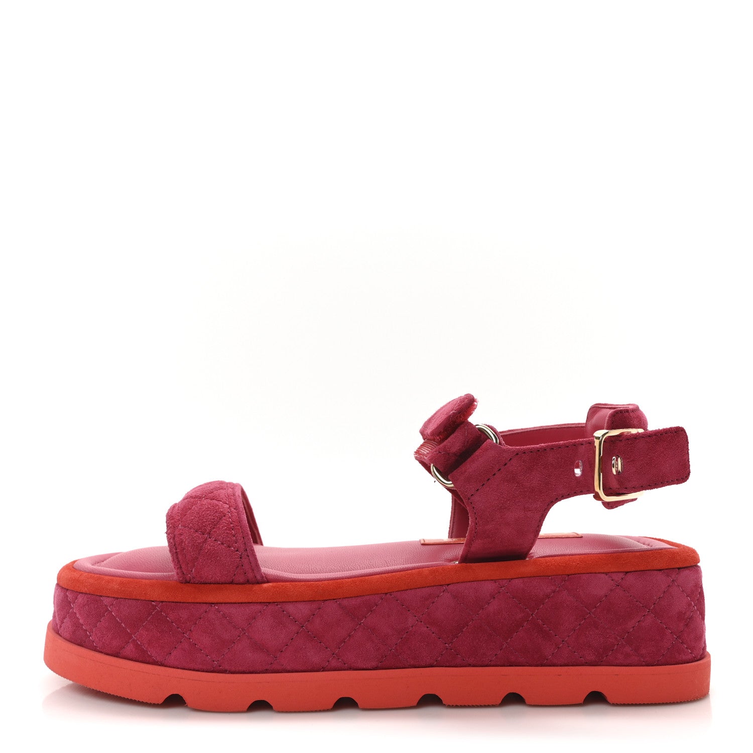 Chanel Suede Quilted Platform Sandals 37.5 Red Light Red 1 of 9