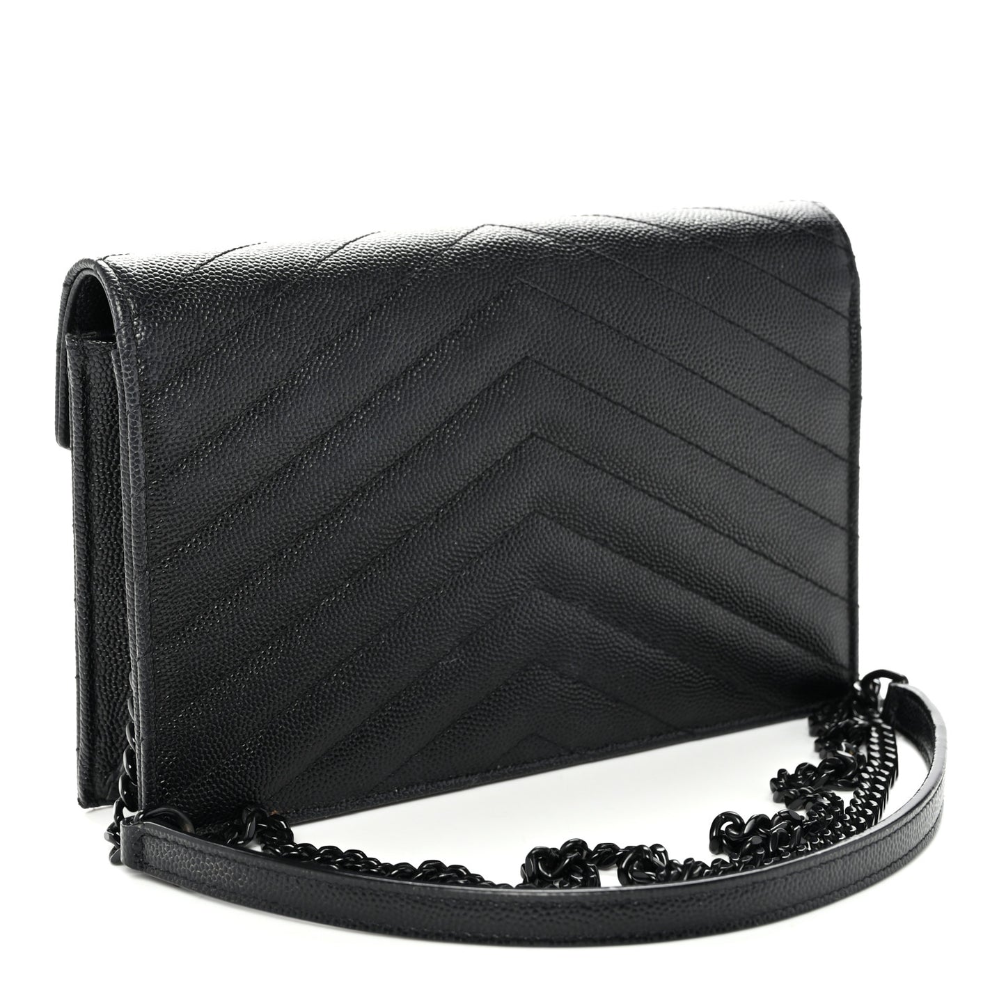 Grain De Poudre Matelasse Chevron Monogram Monochrome Envelope Chain Wallet Black