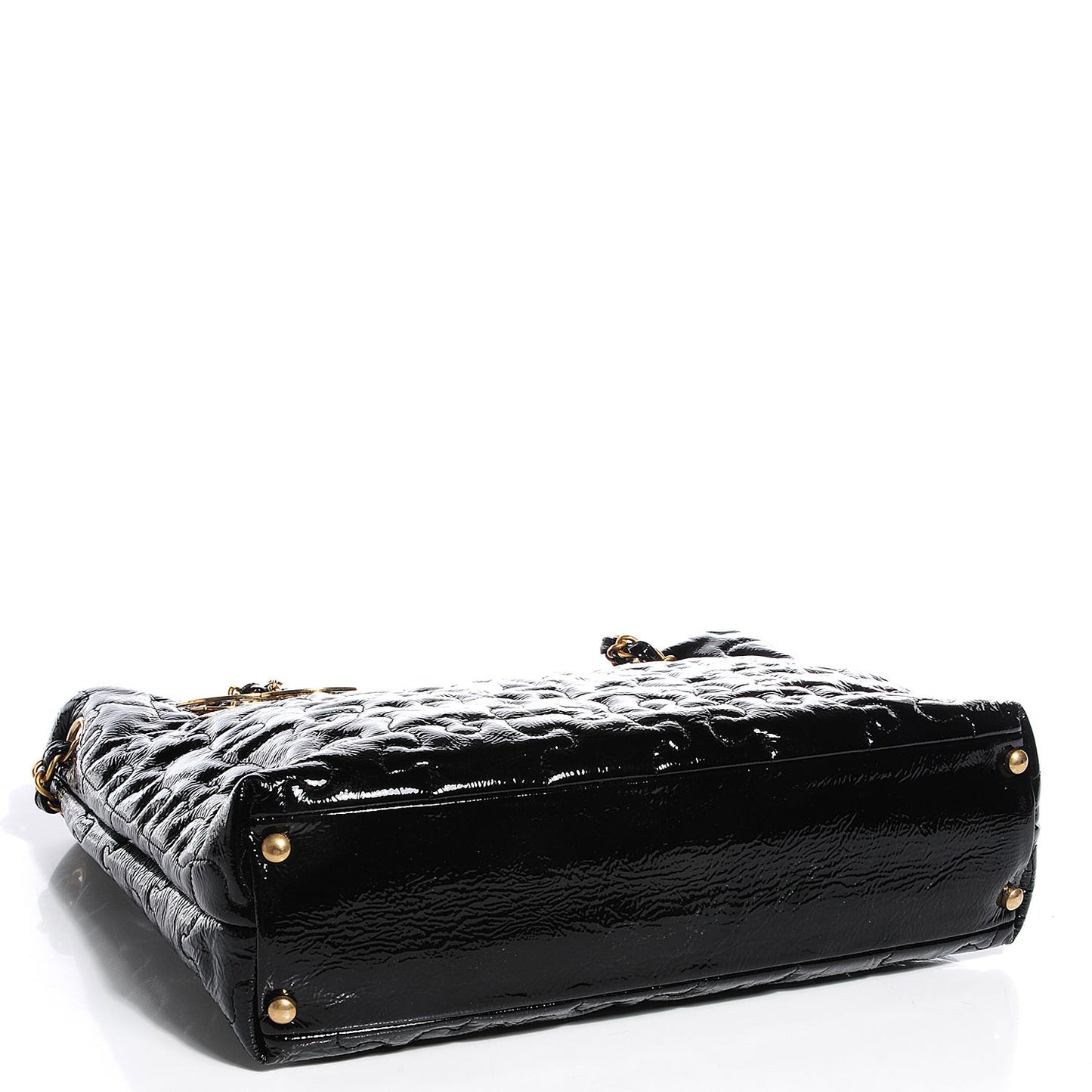 Crackled Patent Puzzle Tote Black