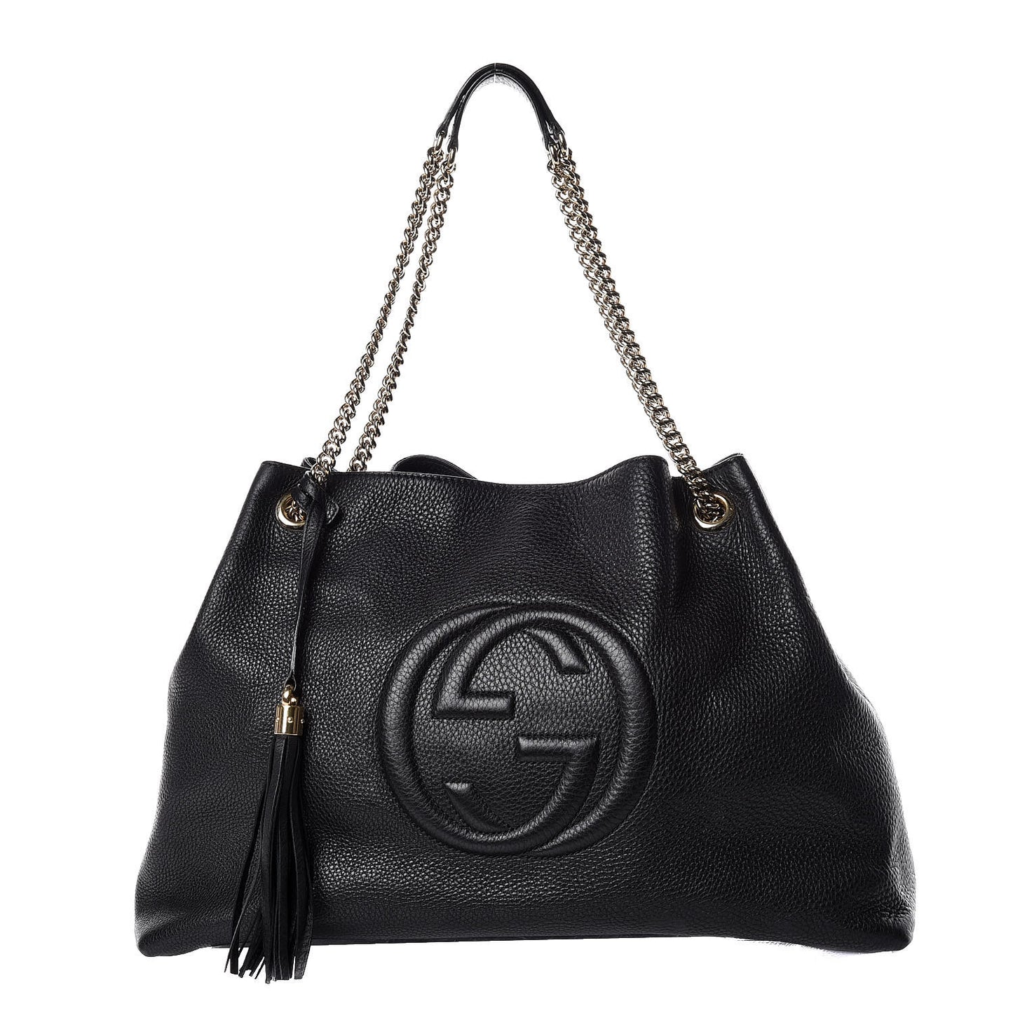 Pebbled Calfskin Large Soho Chain Shoulder Bag Black