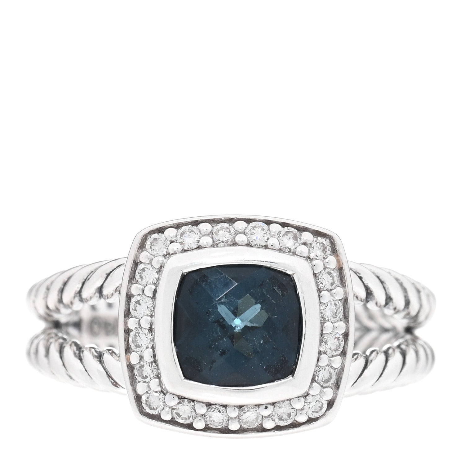 David Yurman Sterling Silver Diamond Hampton Blue Topaz 7mm Petite Albion Ring 52 6 1 of 4