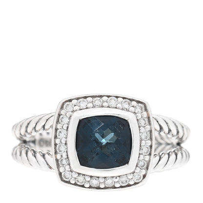 David Yurman Sterling Silver Diamond Hampton Blue Topaz 7mm Petite Albion Ring 52 6 1 of 4