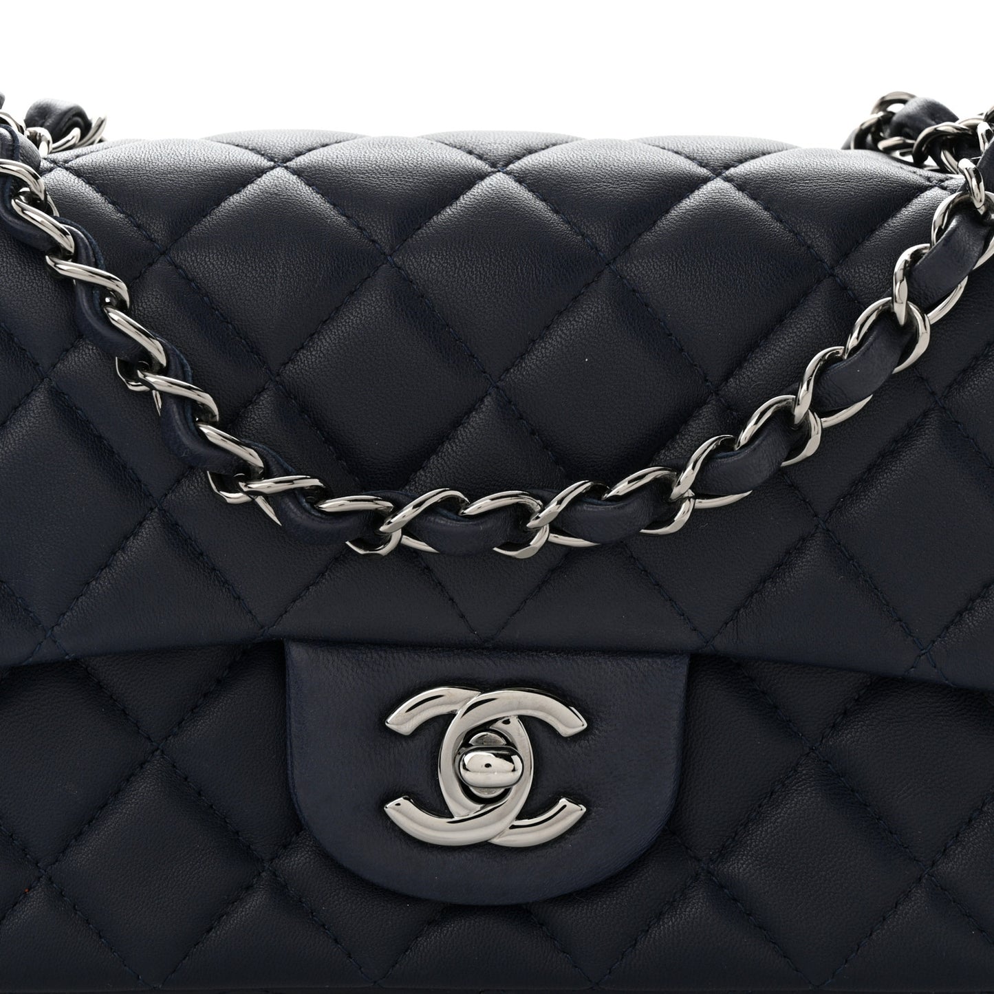 Lambskin Quilted Mini Rectangular Flap Dark Blue