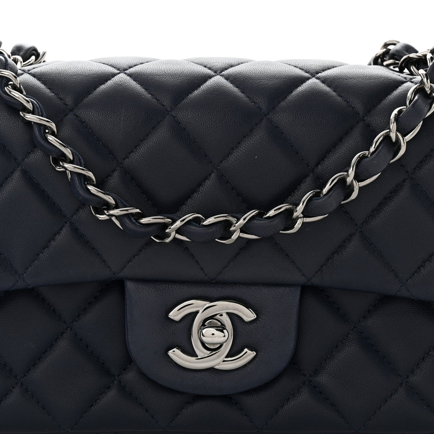 Chanel Lambskin Quilted Mini Rectangular Flap Dark Blue 8 of 11