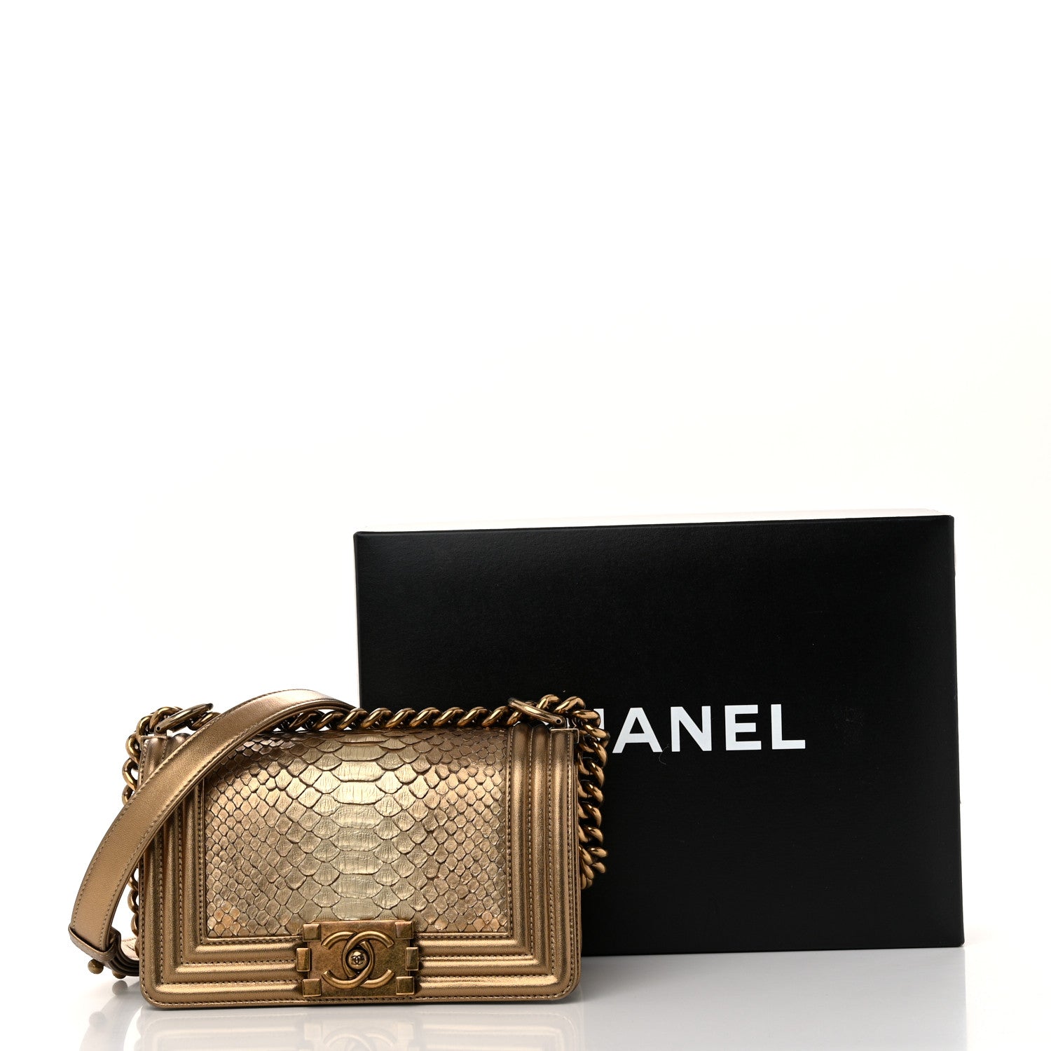 Chanel Snakeskin Calfskin Small Boy Flap Gold 11 of 11