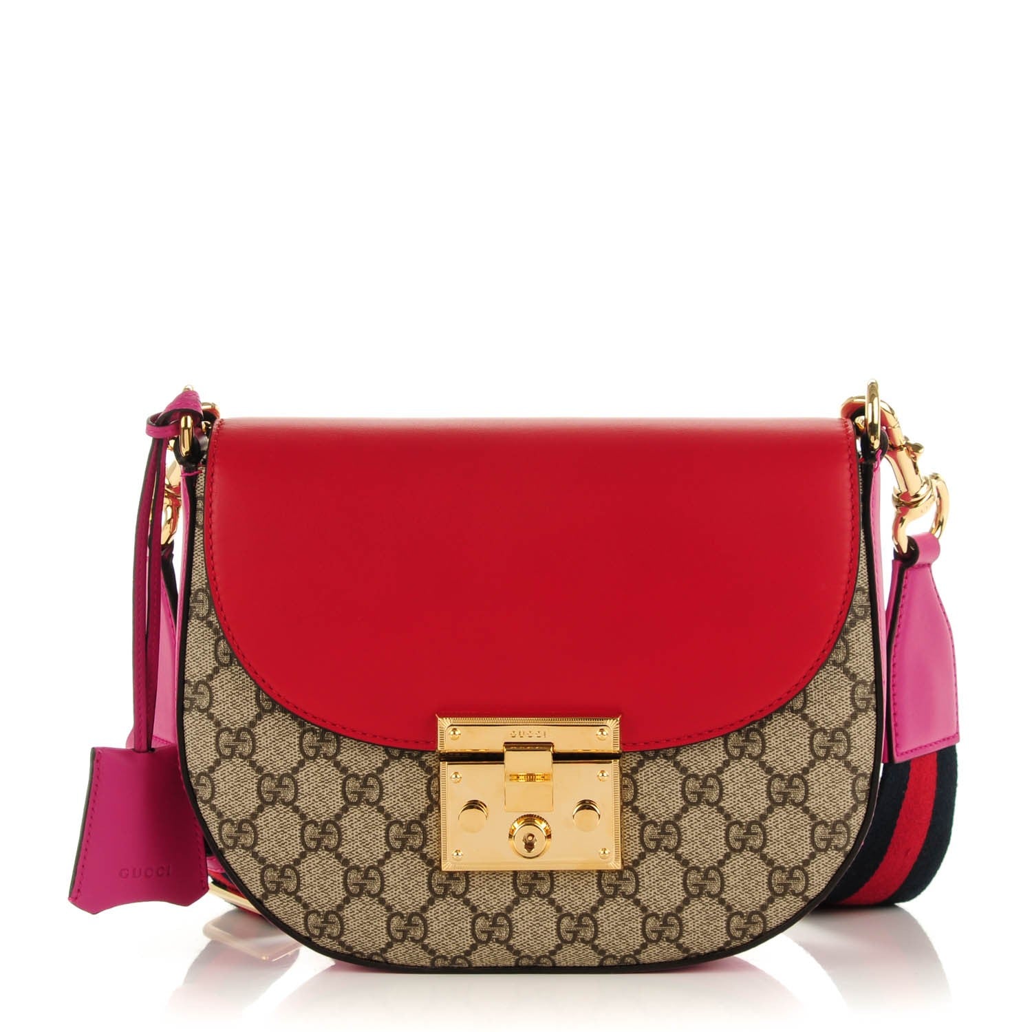 Gucci GG Supreme Monogram Calfskin Web Medium Padlock Messenger Shoulder Bag Beige Hibiscus Red New Rosette 1 of 8