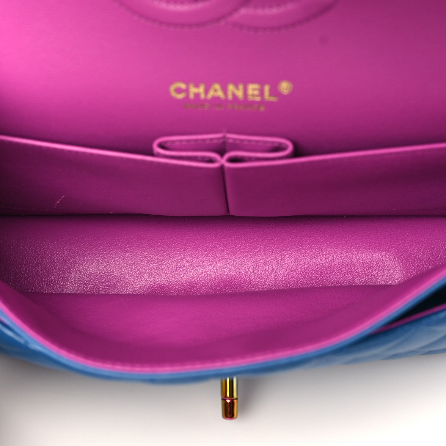 Chanel Lambskin Quilted Medium Double Flap Blue Pink 5 of 9