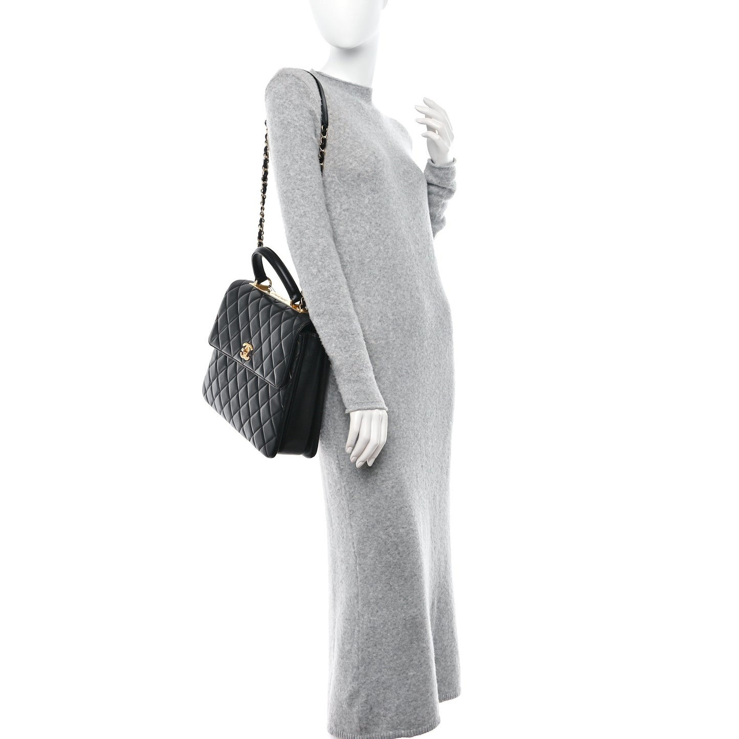 Lambskin Quilted Large Trendy CC Dual Handle Flap Bag Black