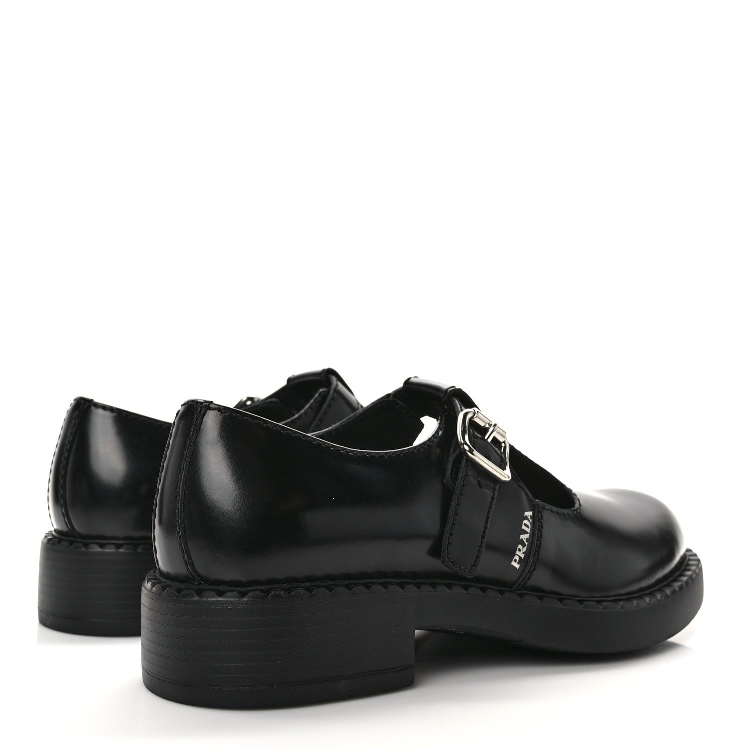 Prada Spazzolato Mens Mary Jane T Strap 40mm Loafers 9 Black 4 of 9