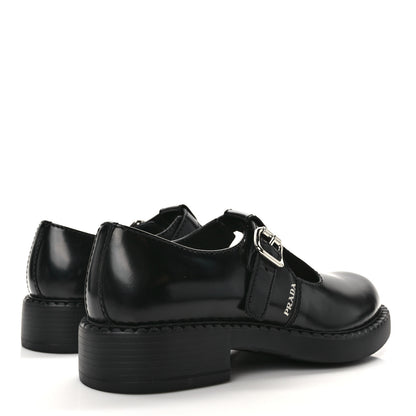 Prada Spazzolato Mens Mary Jane T Strap 40mm Loafers 9 Black 4 of 9