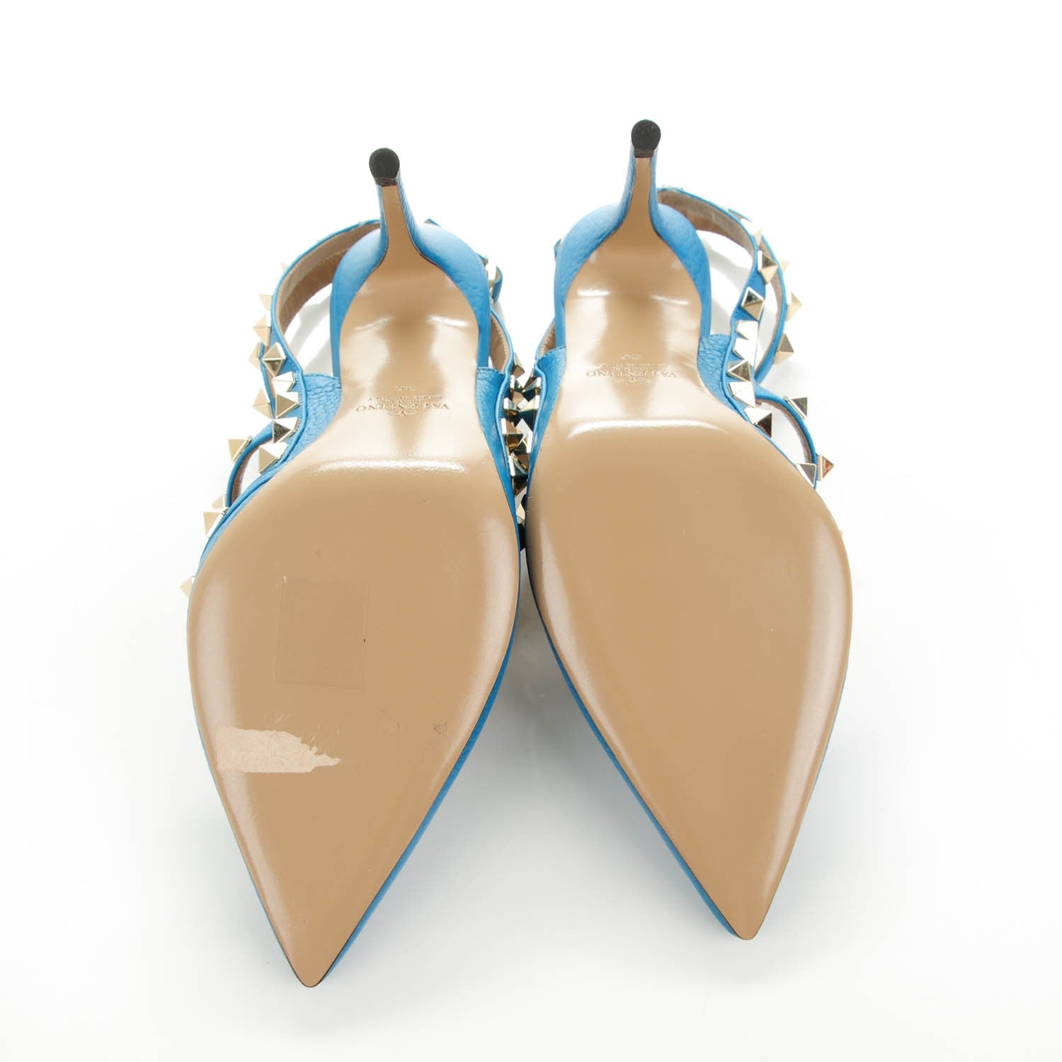 Valentino Garavani Pebbled Calfskin Rockstud Ankle Strap Pumps 36 Light Blue 8 of 10