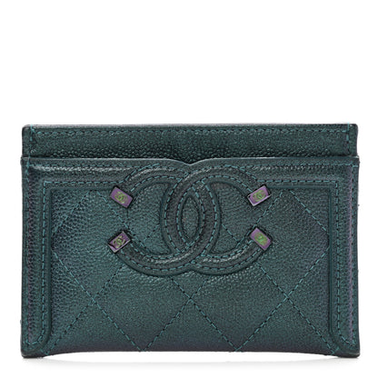 Chanel Iridescent Caviar Quilted Filigree Card Holder Dark Turquoise 1 of 8