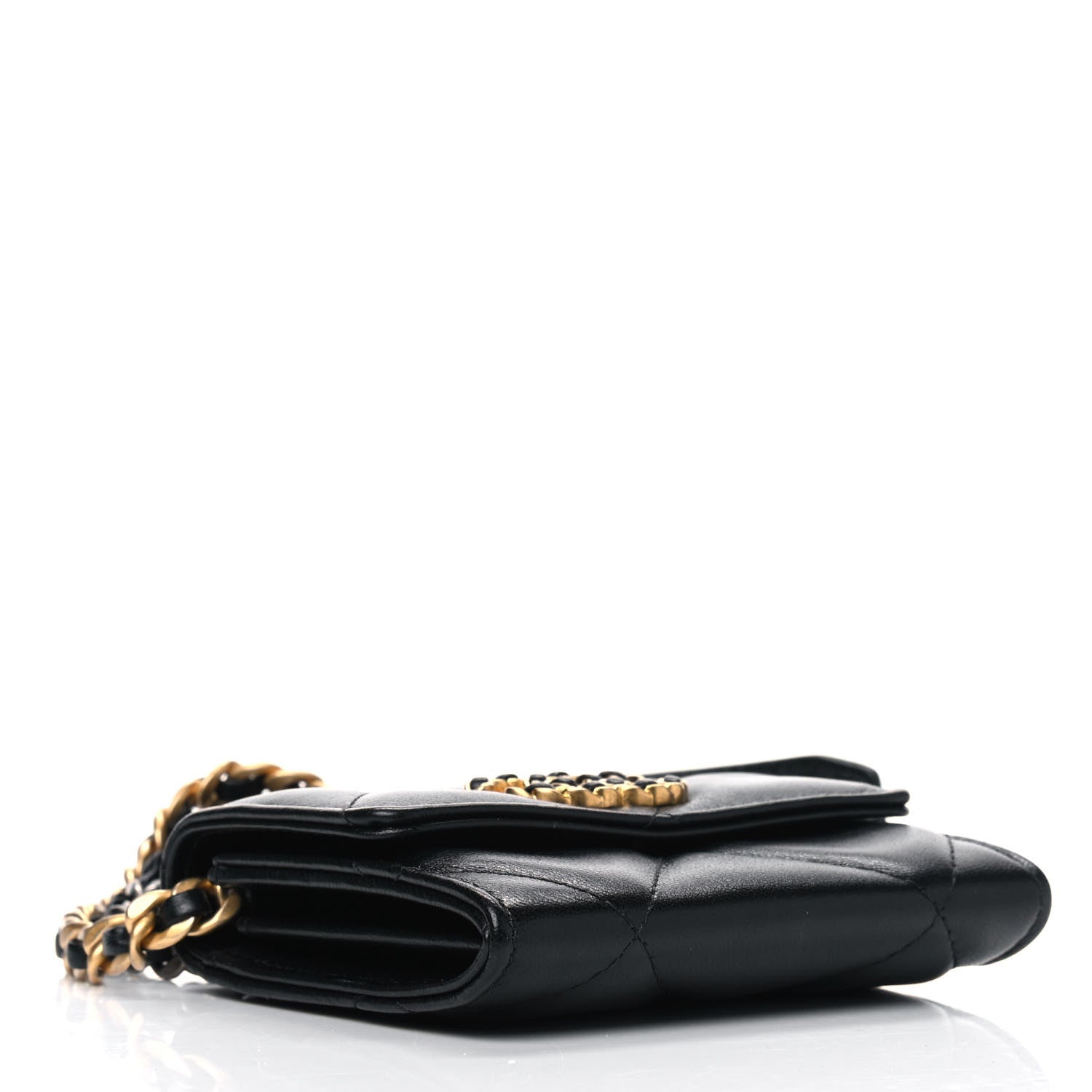 Chanel Shiny Goatskin Quilted Chanel 19 Flap Coin Purse With Chain Black 3 of 4