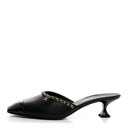 Chanel Lambskin Patent Cap Toe Chain Mule 39.5 Black 1 of 9