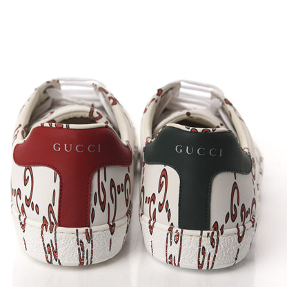 Gucci Calfskin GucciGhost Print Mens Ace Sneakers 9 White Hibiscus Red 5 of 10