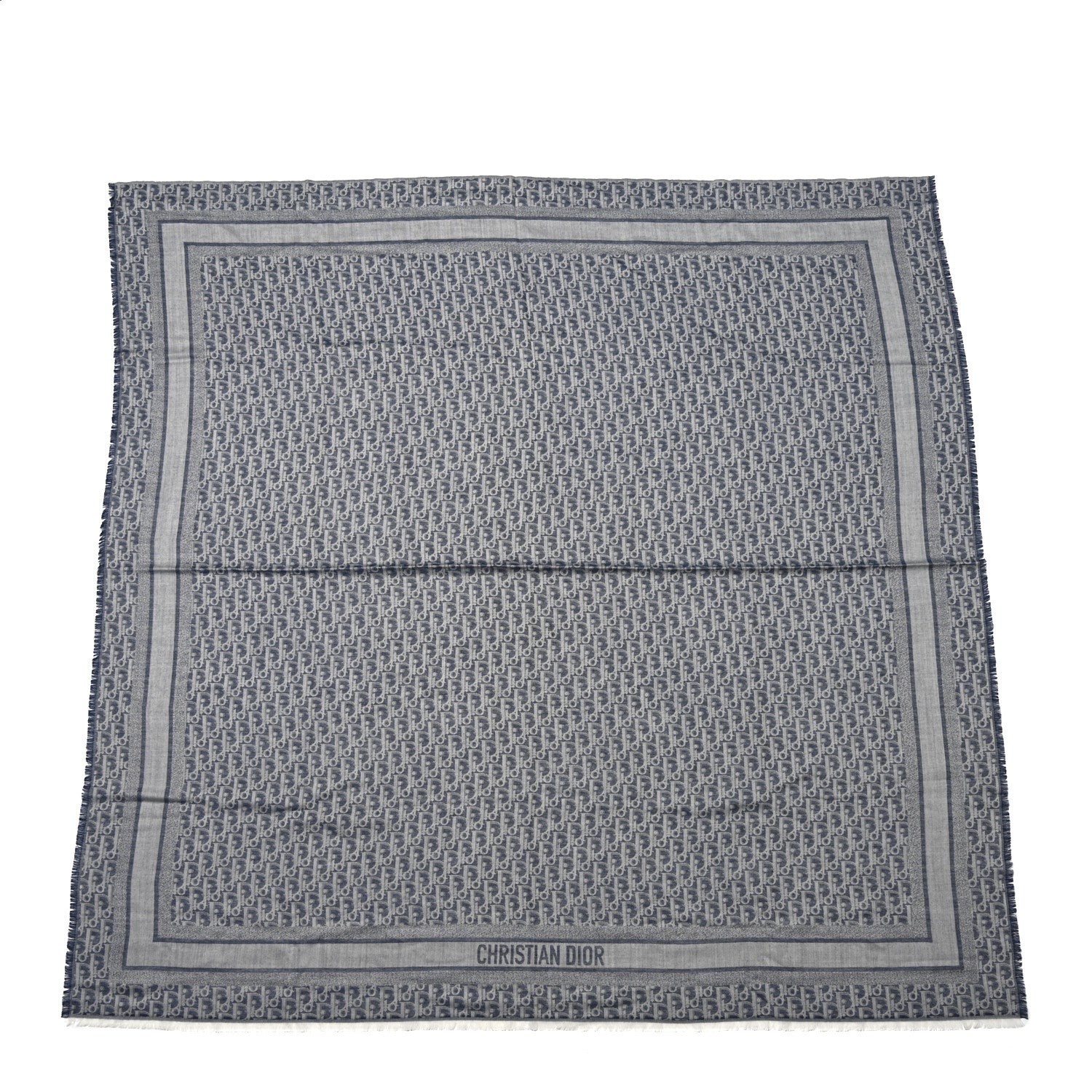 Christian Dior Silk Cashmere Oblique Shawl 140 Navy 1 of 3