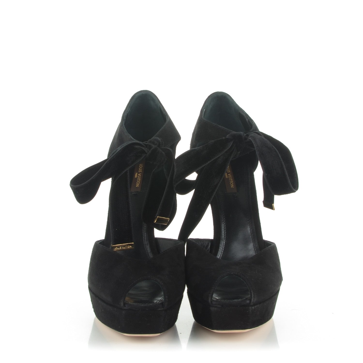Louis Vuitton Suede Goatskin Cancan Peep Toe Pumps 40 Black 2 of 7