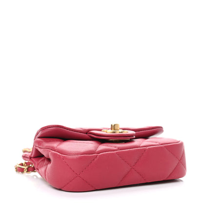 Chanel Calfskin Quilted Lady Handle Flap Card Holder With Chain Dark Pink 3 of 4