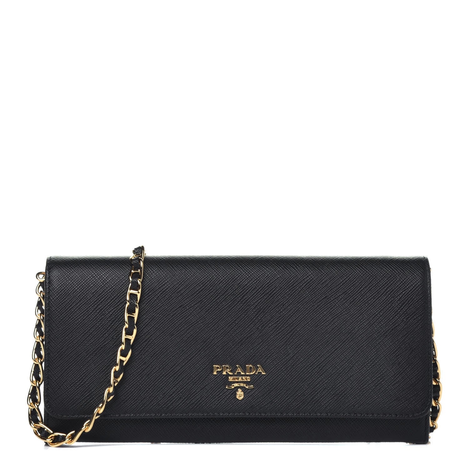 Prada Saffiano Metal Oro Chain Wallet Black 1 of 8