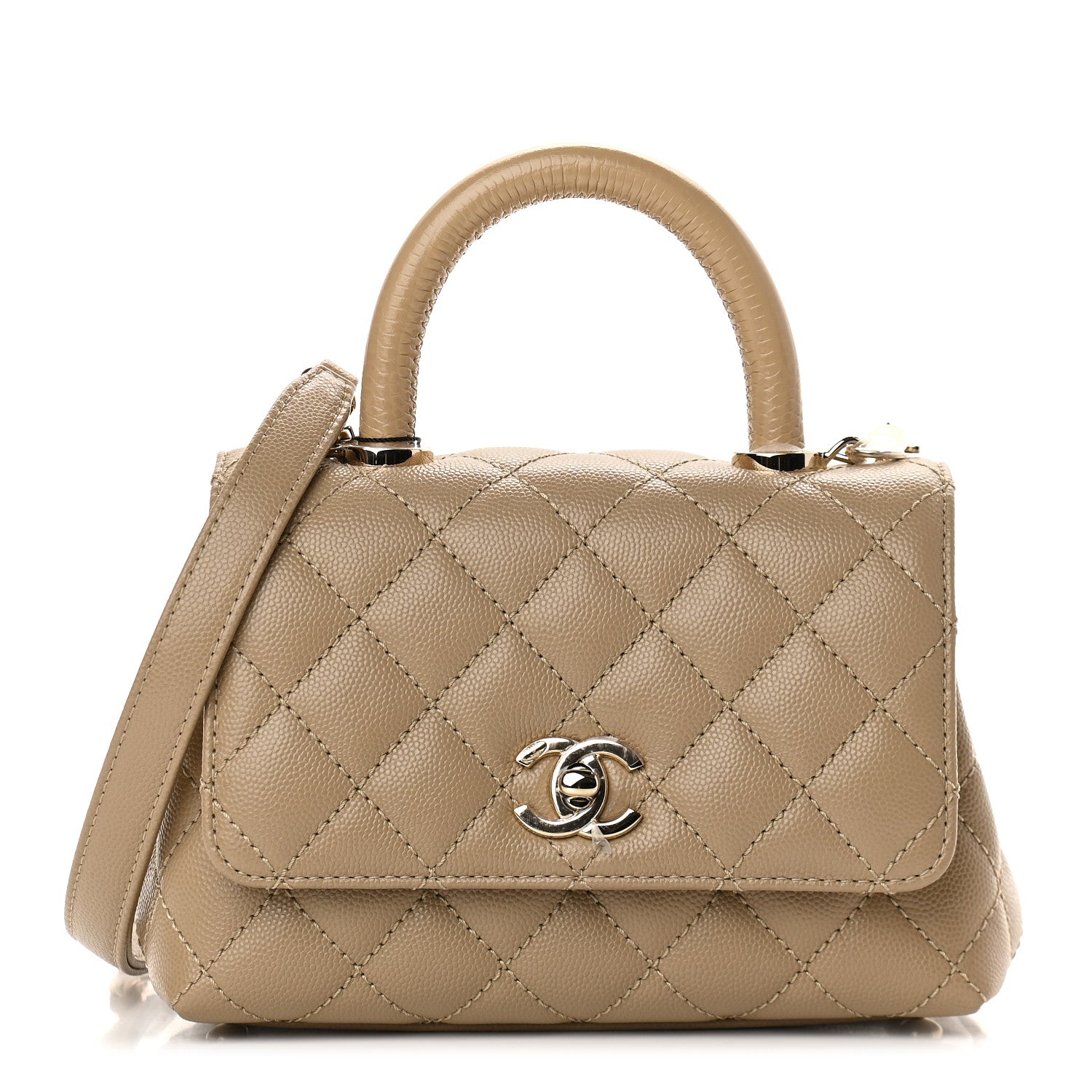 Chanel Caviar Lizard Embossed Quilted Extra Mini Coco Handle Flap Dark Beige 1 of 8