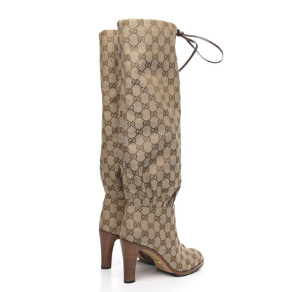 Gucci Monogram Malaga Kid Lisa Mid Heel Boots 37 Beige Ebony 4 of 7