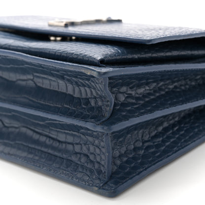 Saint Laurent Calfskin Crocodile Embossed Medium Monogram Sunset Navy 10 of 12