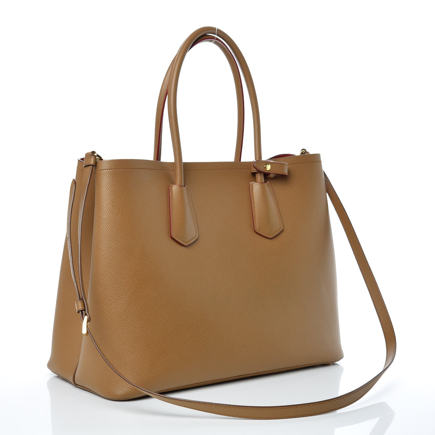 Prada Saffiano Cuir Large Double Bag Caramel Fuoco 3 of 17
