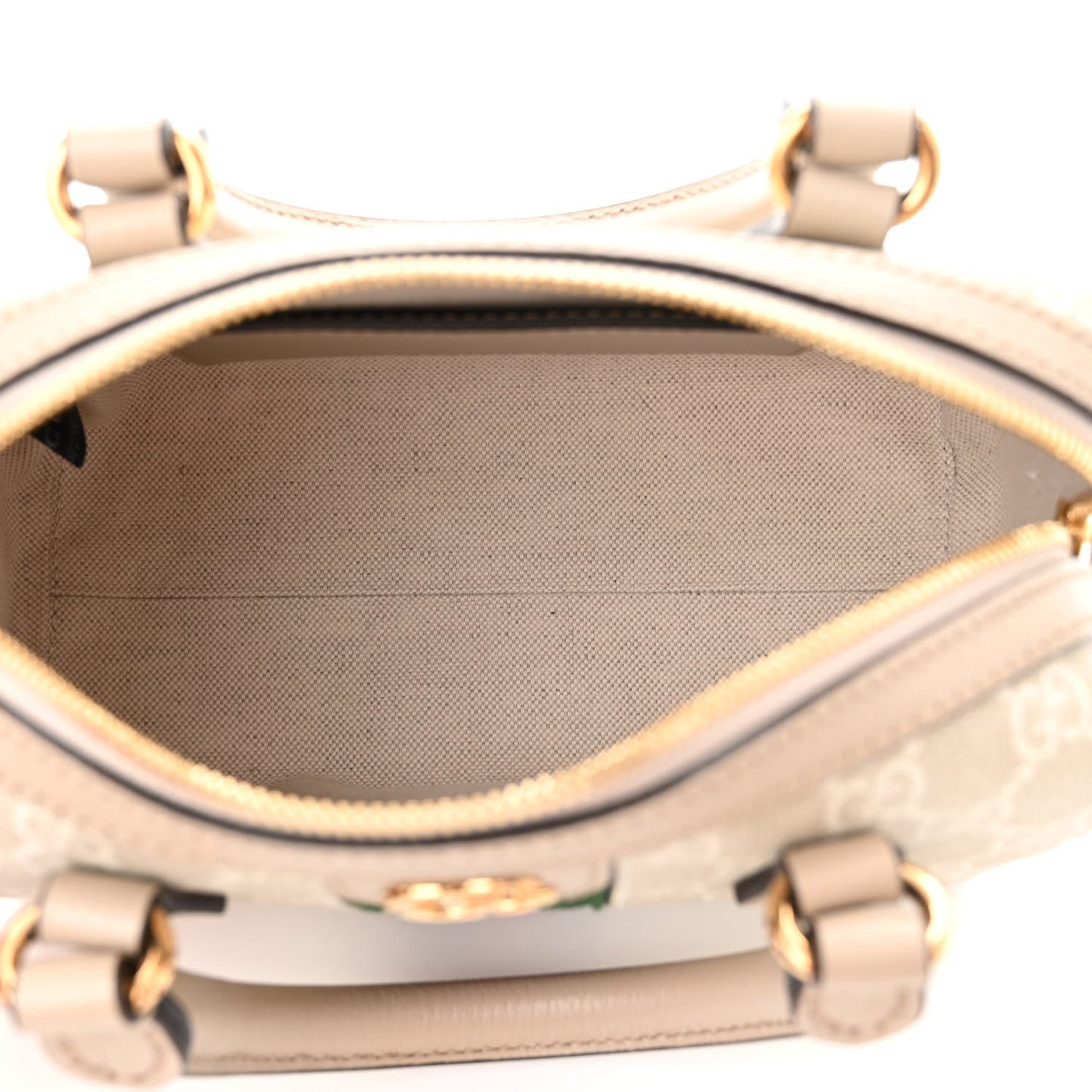 GG Supreme Monogram Textured Dollar Calfskin Web Ophidia Mini Top Handle Bag Beige Mystic White Oatmeal