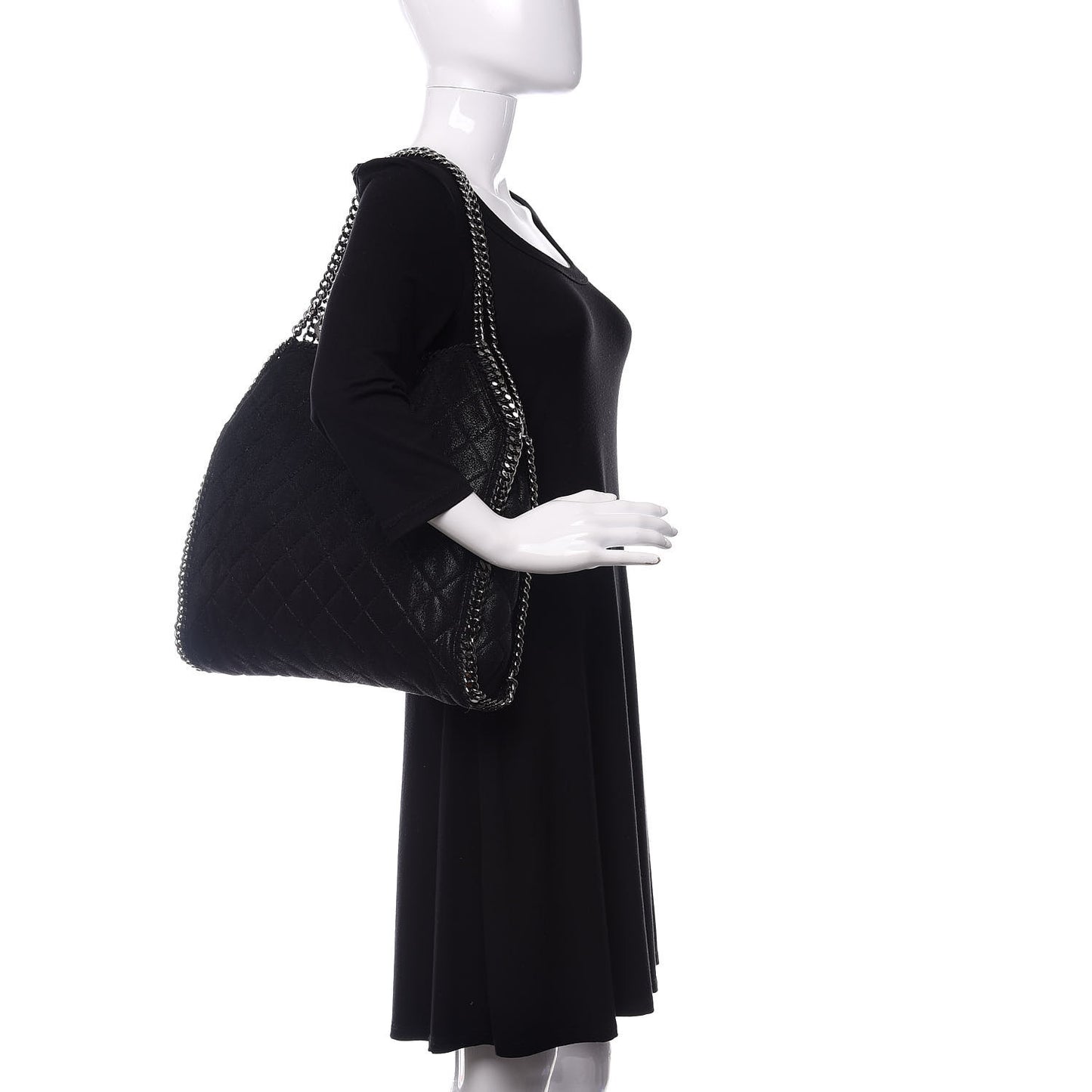 Metallic Shaggy Deer Quilted Small Falabella Tote Black