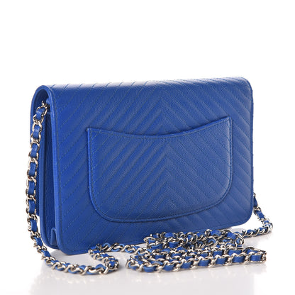 Chanel Caviar Chevron Quilted Wallet On Chain WOC Bright Blue 3 of 14