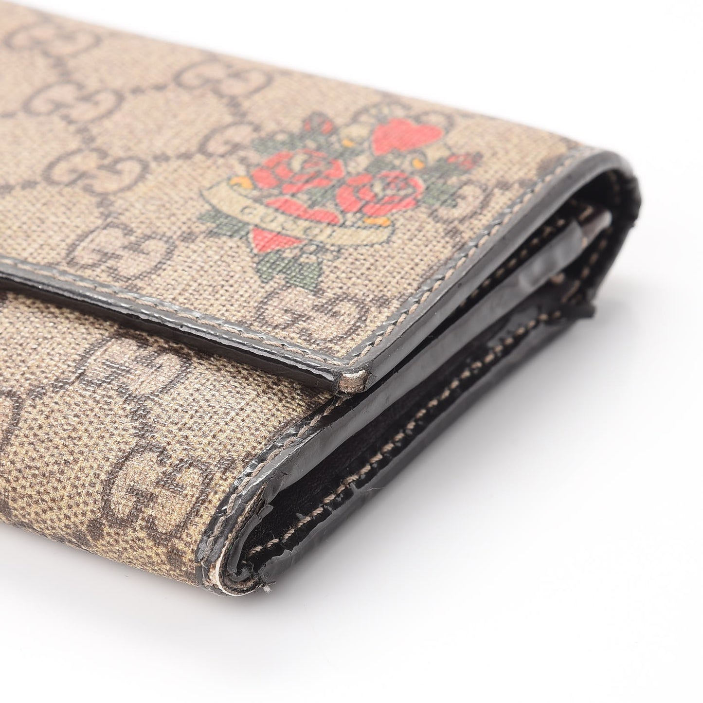 GG Supreme Monogram Tattoo Heart Continental Wallet Brown