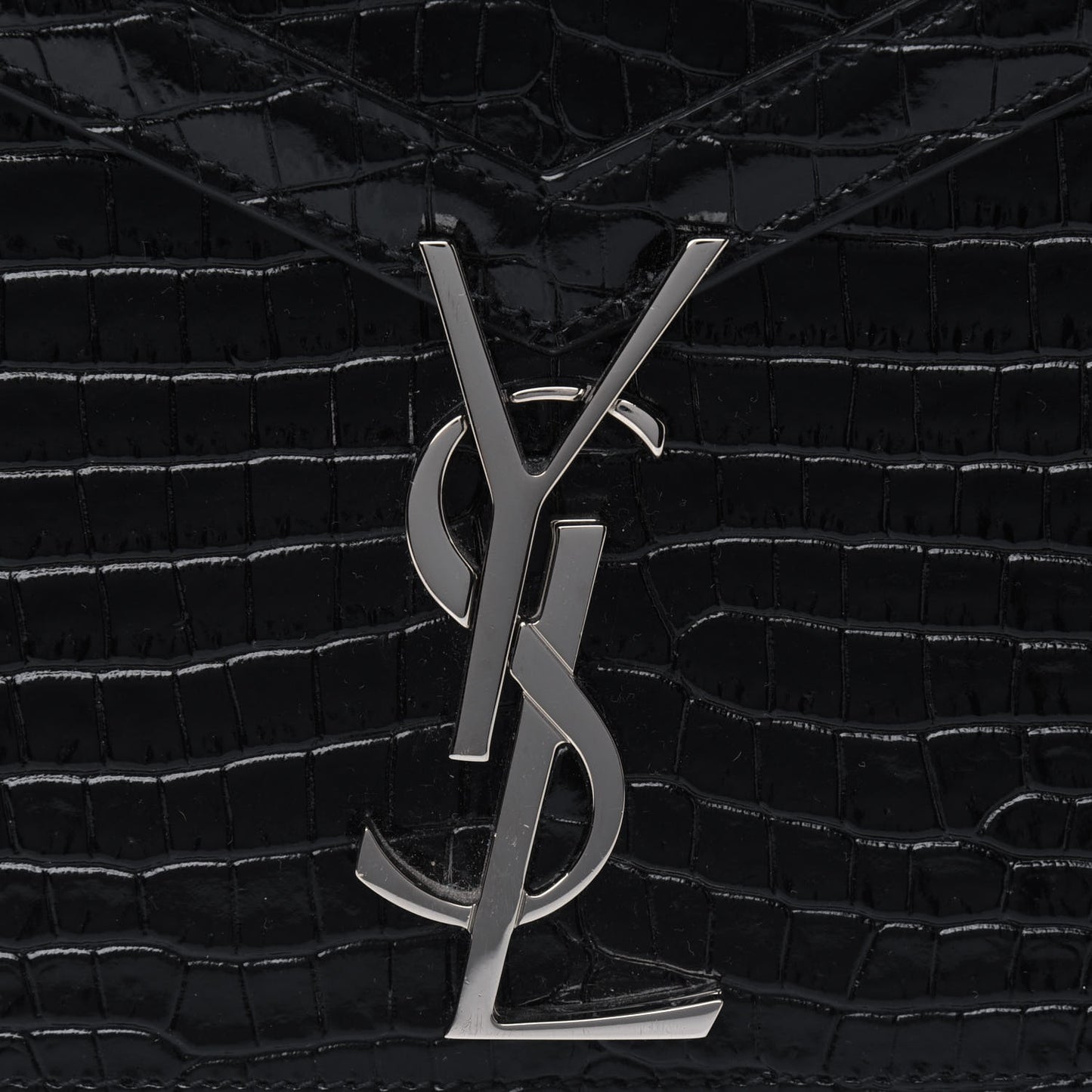 Calfskin Crocodile Embossed Monogram Cassandra Clasp Bag Black Rouge Legion