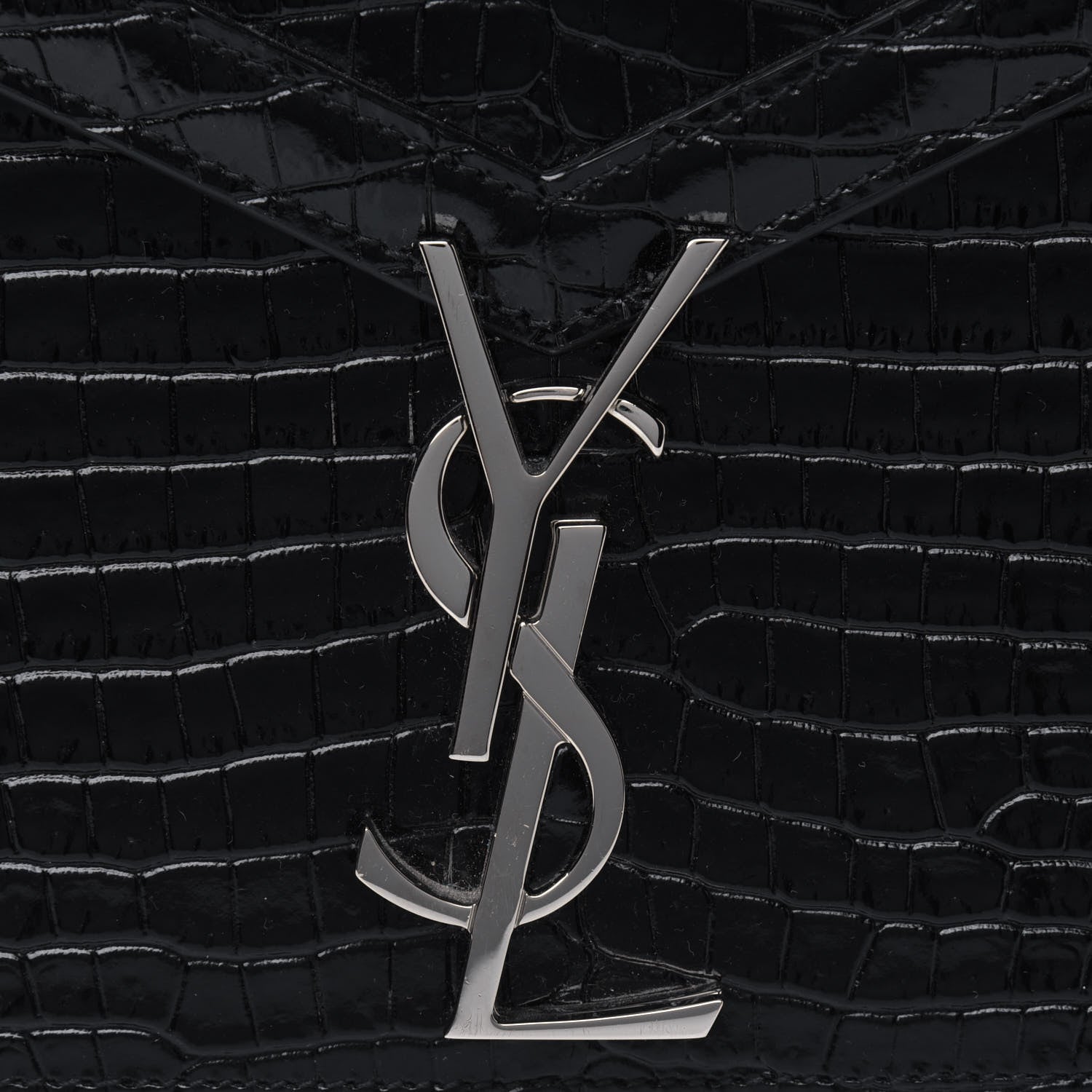 Saint Laurent Calfskin Crocodile Embossed Monogram Cassandra Clasp Bag Black Rouge Legion 5 of 5